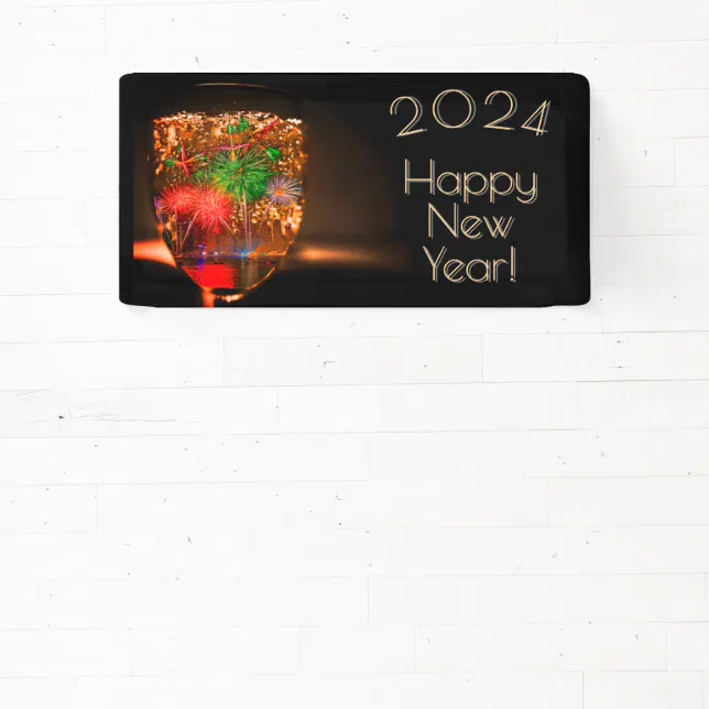 2024 wishes with fireworks and bubbles banner