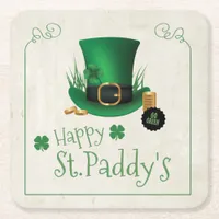 Leprechaun Hat Happy St. Paddy's ID636 Square Paper Coaster