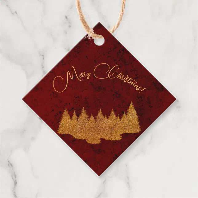 Merry Christmas - minimalist - golden fir trees Favor Tags