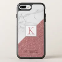 Elegant Marble Blush Pink Glitter Monogram OtterBox Symmetry iPhone 8 Plus/7 Plus Case