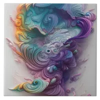 Wavy Rainbow Pastels AI Art Ceramic Tile