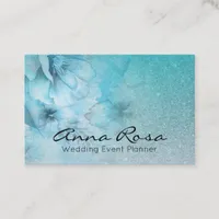 *~* Floral Turquoise Glitter Celestial Watercolor Business Card