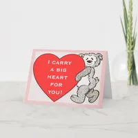 Bear Big Heart For You Pink Border Valentines Card