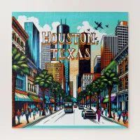 Houston, Texas Downtown City View Abstract Art Jigsaw Puzzle