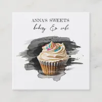 *~*  Sweet Shop Bakery 3 QR Cupcake Square Business Card