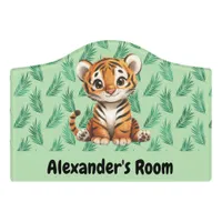 Cute Cartoon Tiger on Tropical Leaves