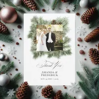 Elegant Winter Pine Christmas Wedding Photo Thank You Card