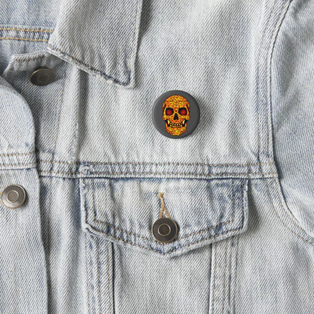 Frightening Halloween skull with red eyes  Button
