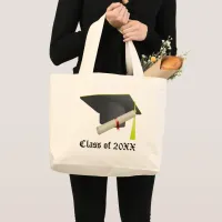 Class of 20XX Graduation Black Cap & Diploma Large Tote Bag