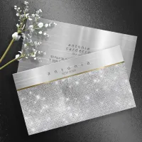 Brushed Metal Band on Glitter Silver ID802 Business Card