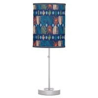 Caribbean Tribal Mudcloth: Festive Blue, Orange Table Lamp