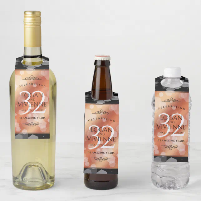 Elegant 32nd Bronze Wedding Anniversary Bottle Hanger Tag