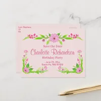 Pink and Green Nostalgic Floral Postcard