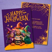 Modern Cute Witches Brewing A Potion Halloween Invitation