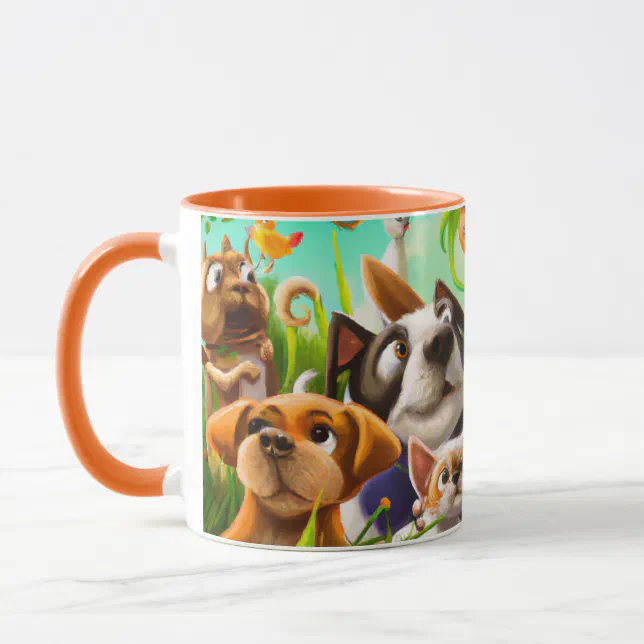 Whimsical Dogs Playing in the Grass Mug