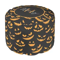 Halloween Spooky Pumpkin Faces Monogram Pouf