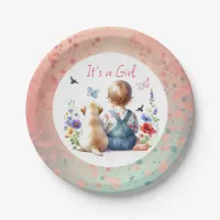 Baby Girl and her Puppy | It's a Girl Watercolor Paper Plates