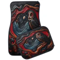 Colorful Owl in a Mystical Night Landscape Car Floor Mat