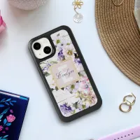 Romantic Vintage Retro Flowers on Barn Wood & Name OtterBox iPhone 14 Case