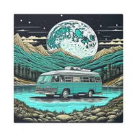 Teal Vintage RV Camper in the Mountains Retro Metal Print