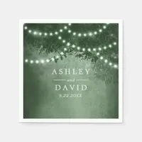 Rustic Tree String Lights Green Wedding Napkins