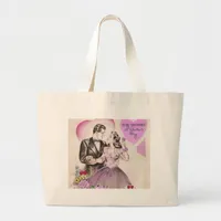 Vintage Valentine Couple Large Tote Bag