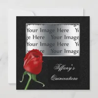 red rose Sweet Sixteen or quinceañera photo invite