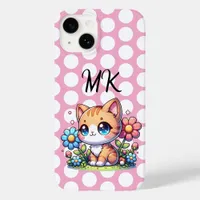 Cute  Orange Kitty Cat in Flowers Personalized Case-Mate iPhone 14 Case