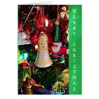 Merry Christmas Glittery Bell and Santa Card