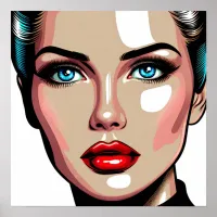 Pop Art Ai Comic Book Woman's Face Poster