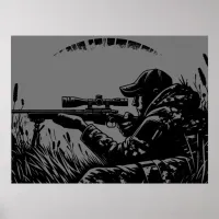 Rifle Hunting Fanatics Black & Gray | Poster