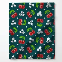 Floral Polka Dot Cherry on Teal Pattern Fabric