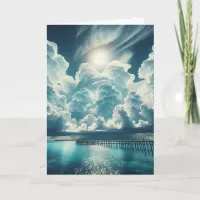 Ocean, Dock and Fluffy Clouds Thinking of You Card