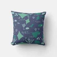 Navy Blue Stingrays and Manta Rays Throw Pillow