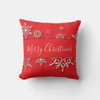 Xmas Winter Origami Snowflakes on A Red Paper Cut  Throw Pillow