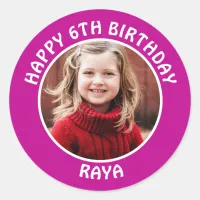 Personalized Photo, Age and Name Birthday Party Classic Round Sticker