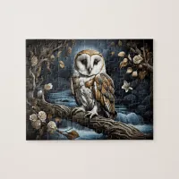 Cute Barn Owl in Moonlight Jigsaw Puzzle