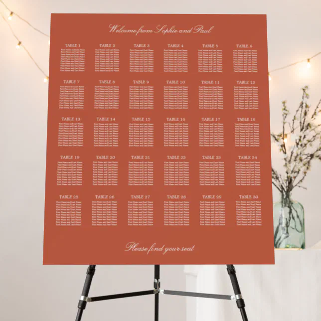 Terracotta 30 Table Wedding Seating Chart Foam Board