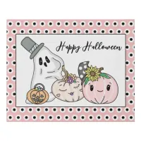 Pink Halloween Whimsical Pumpkins and Boo   Faux Canvas Print