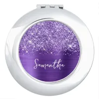 Glittery Amethyst Purple Glam Script Name Compact Mirror