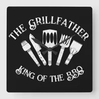 Funny "The Grillfather: Funny BBQ Gift Square Wall Clock