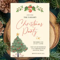 Watercolor Red and Green Tree Christmas Party Invitation