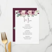 Rustic Watercolor Plum Sage Gold Floral  Menu