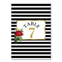 Red Roses Wedding Table Number Card