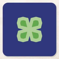 Two-Toned Angular Four-Leaf Clover Square Paper Coaster