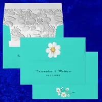 Elegant Daisies Floral Turquoise Wedding Envelope