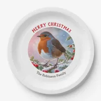 Festive Winter Robin Pretty Watercolor Christmas Paper Plates