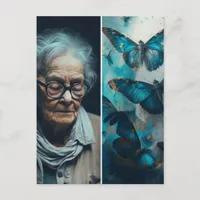 The Elderly Woman With Blue Butterflies Postcard