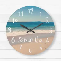 Personalized Aqua Beach Scene Large Clock