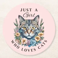 Just a Girl Who Loves Cats Round Paper Coaster